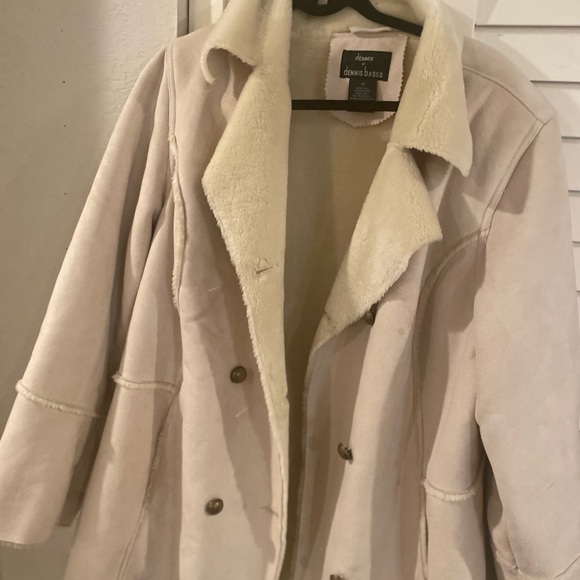 Dennis by Dennis Basso 1X light tan coat with faux fur inside faux suede 1X - Picture 10 of 15